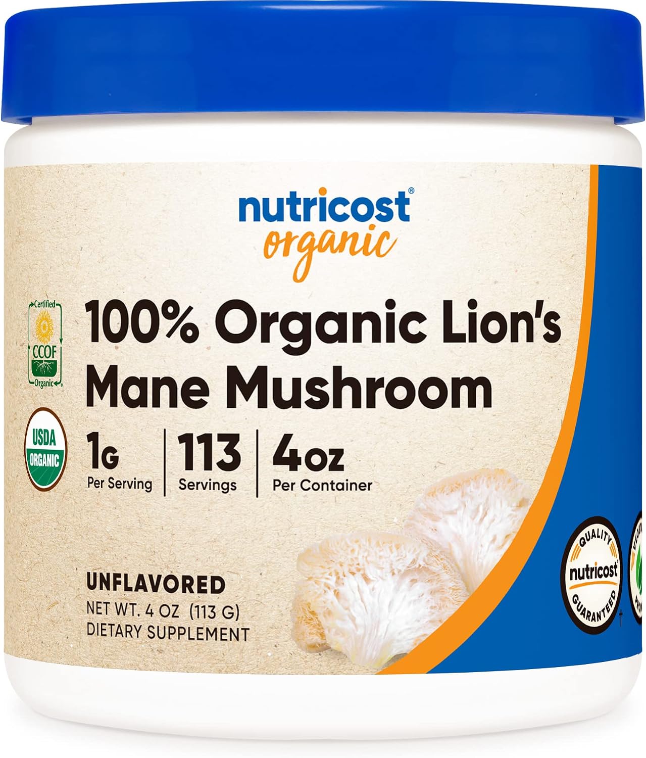 Nutricost Organic Lion's Mane Mushroom Powder 4oz - Certified USDA Organic