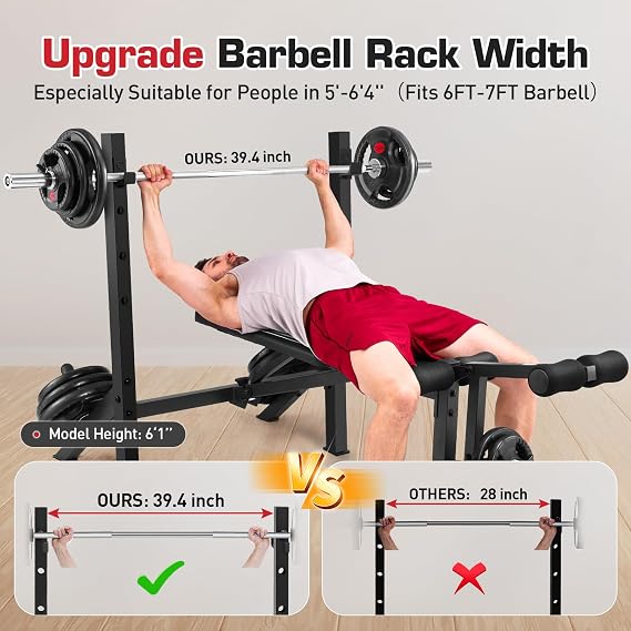ANCHEER Adjustable Weight Bench with Squat Rack & Leg Extension/Curl 900LB