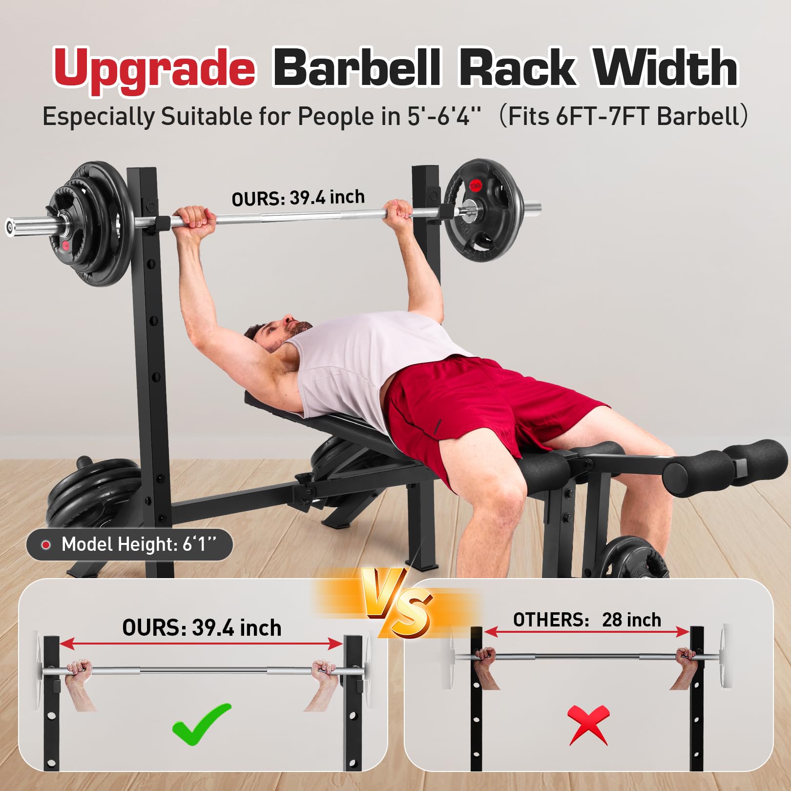 Adjustable Weight Bench Press Set 900LBS with 72''W Squat Rack & Leg Extension/Curl Foldable Workout Bench for Full Body Fitness Flat/Incline/Decline Upgrade Weight Benches for Home Gym