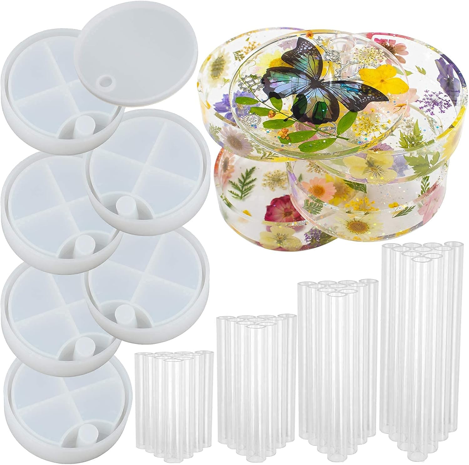 FUNSHOWCASE Rotatable Storage Box Epoxy Resin Silicone Molds Set with Lid and Bearings, Jewelry Casting Supplies Pack of 47-Count