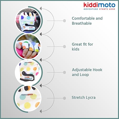 Miniatura 3 de Kiddimoto Guantes de bicicleta antideslizantes para niños y niñas, guantes de ciclismo sin dedos para niños de 2 a 8 años, guantes de ciclismo sin