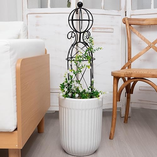 Miniatura 4 de Enrejado de obelisco de jardín para plantas trepadoras, 27.1 x 7.8 pulgadas, diseño de metal duradero, a prueba de óxido, ideal para uso en