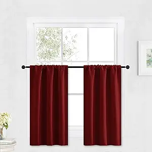 RYB HOME Small Window Curtains - Room Darkening Light Block Energy Efficient Privacy Drapes for Kitchen Dining Bedroom Bath, W 29 x L 36 inches, Burgundy Red, 2 Panels