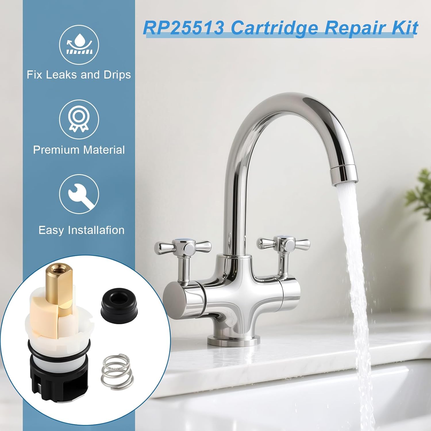 8 Pack RP25513 Faucet Stem Replacement, Compatible with Delta Two Handle Faucet and RP24096 Faucet Cartridge, Faucet Repair Kit, with RP24097 Turn Stop 1/4 and 8 × RP4993 Seat and Spring (8)