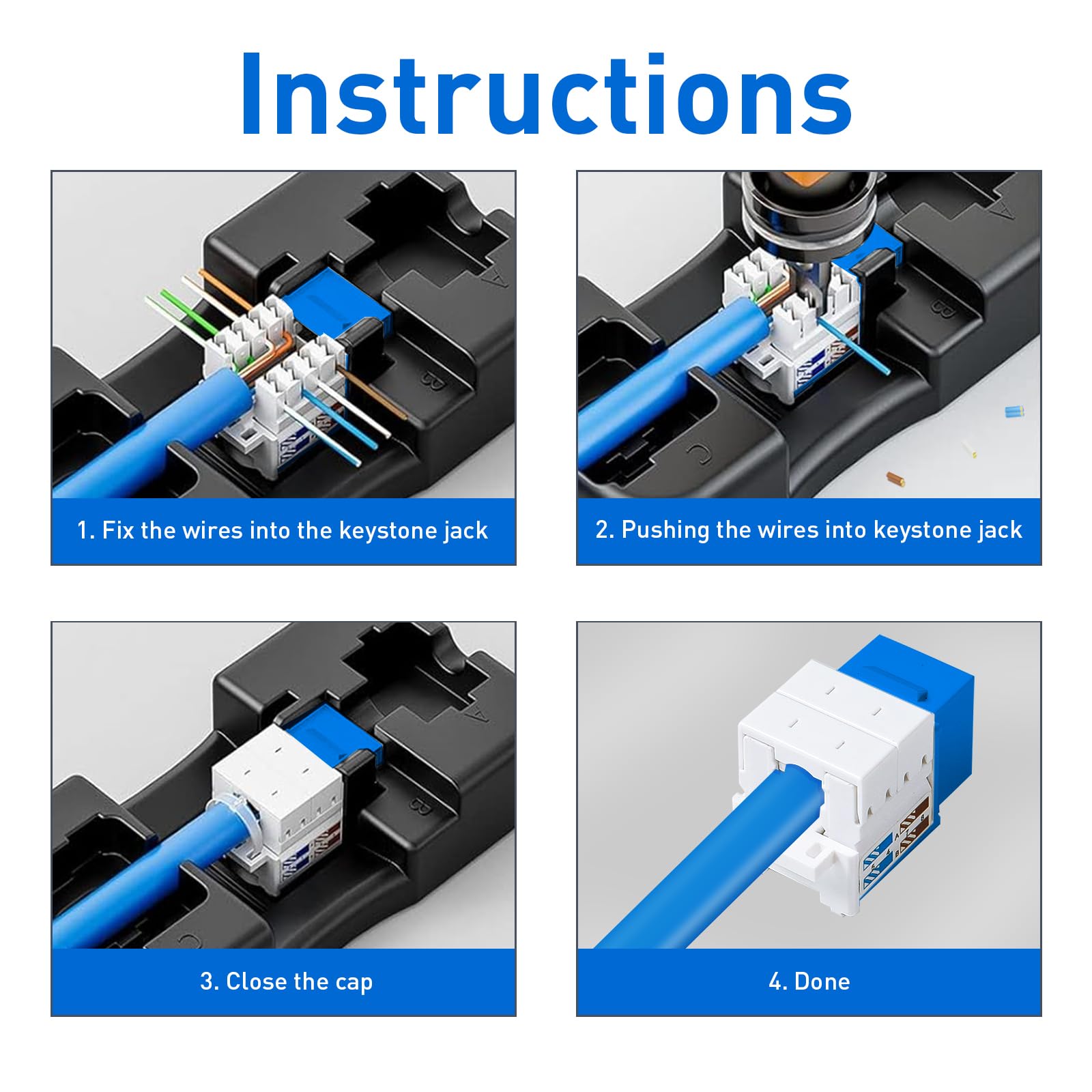 25 x gniazdo Keystone Cat 6 RJ45 10 Gb/s, złącza Keystone Cat6, niebieskie złącze modułowe Ethernet z narzędziem do wiercenia i uchwytem do panelu