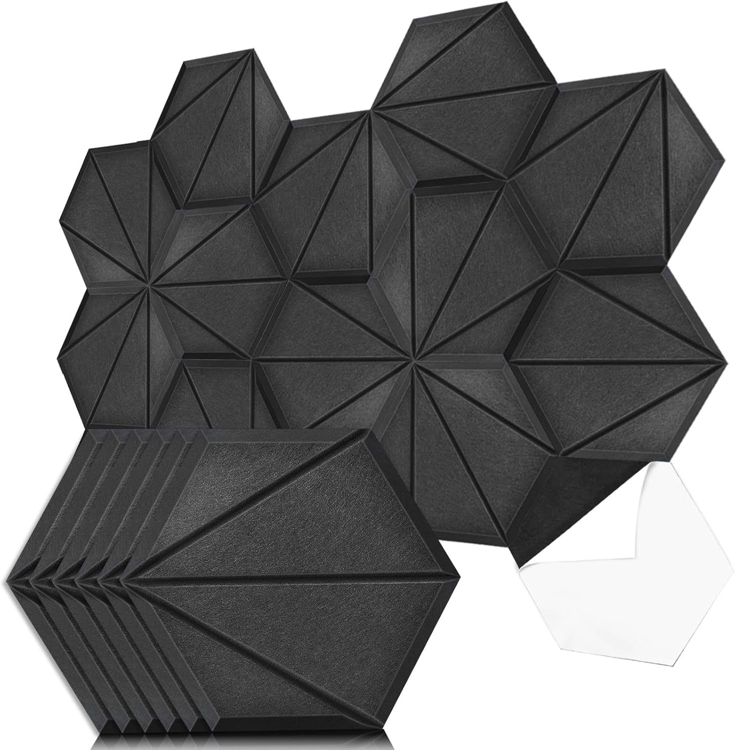 Art3dwallpanels Self Adhesive 20 Pack Acoustic Panels, 14" X 12" X 0.4" Soundproof Wall Panels, High Density Sound Absorbing Panels Hexagon Beveled Edge Sound Dampening Panels, Studio Treatment Tiles