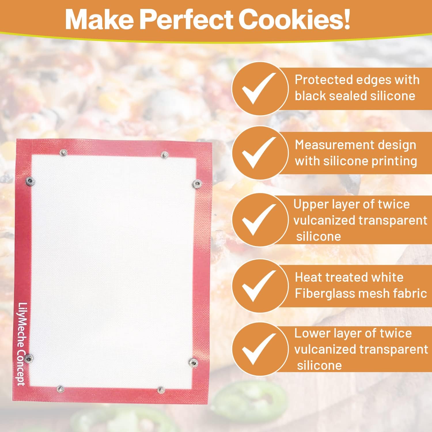 | Silicone Baking Mat with Button | BPA Free Large Nonstick Kitchen Professional Reusable Heat Resistant Baking Half Sheet Bakeware Mats for Cookies, Bread and Pastry(2pc)