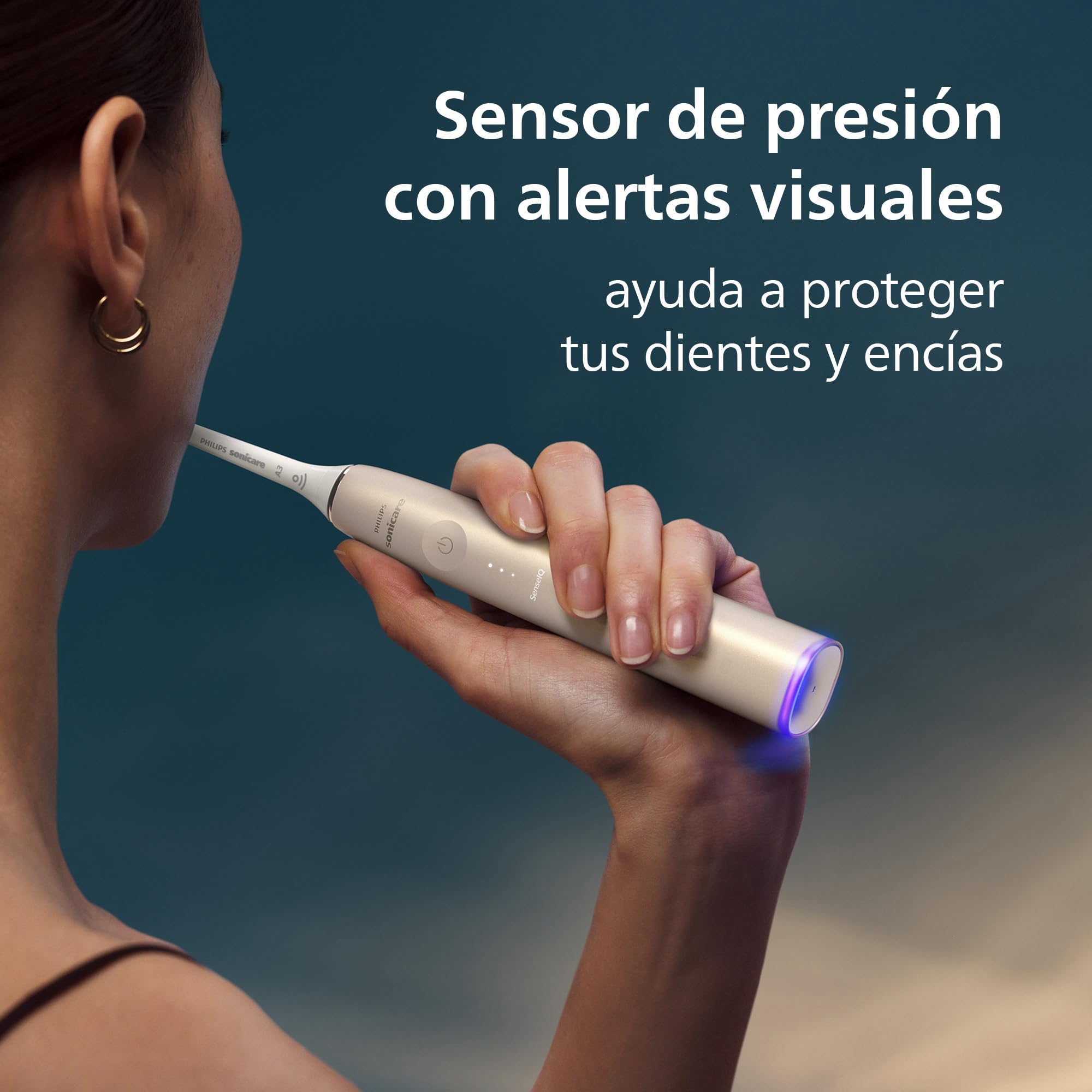 Philips Sonicare DiamondClean Prestige 9900: cepillo dental eléctrico sónico con un cabezal de cepillado Premium All-in-One A3 y estuche de carga en color champán modelo HX9992/11