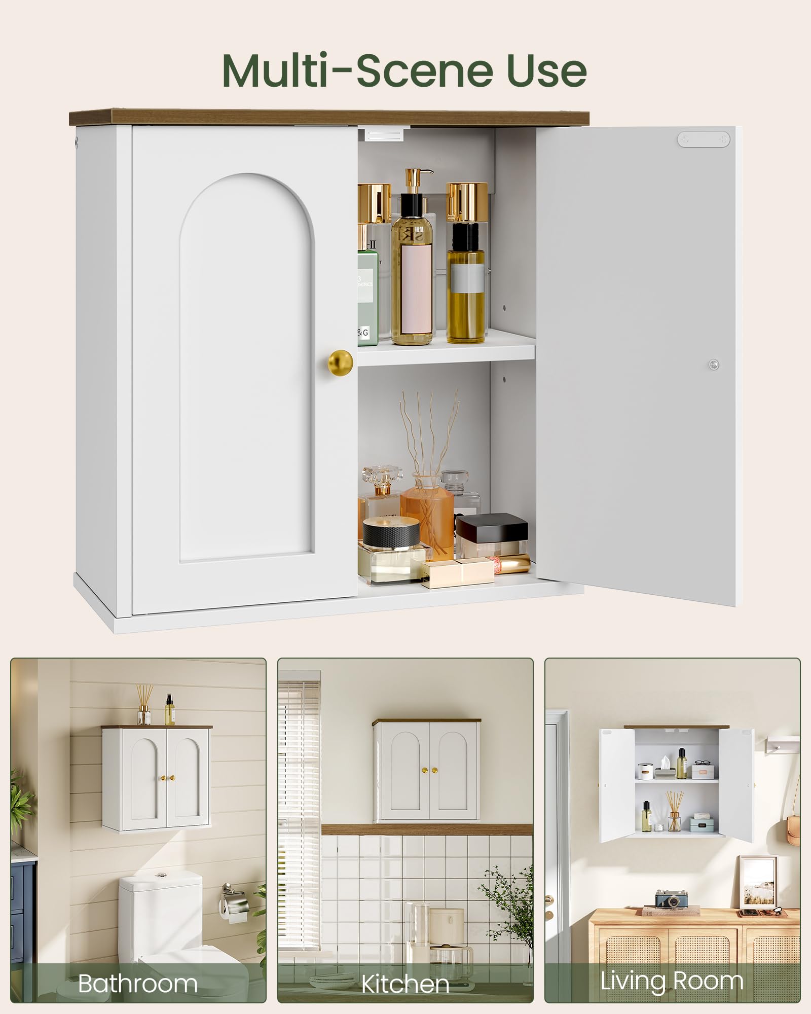 CHOEZON Armario de Baño de 40x18x40 cm, Armario de Baño sobre Pared con Estantes Ajustables, Mueble Colgante Estilo Rústico, para Baño, Cocina, Sala, Dormitorio, Blanco y Nogal