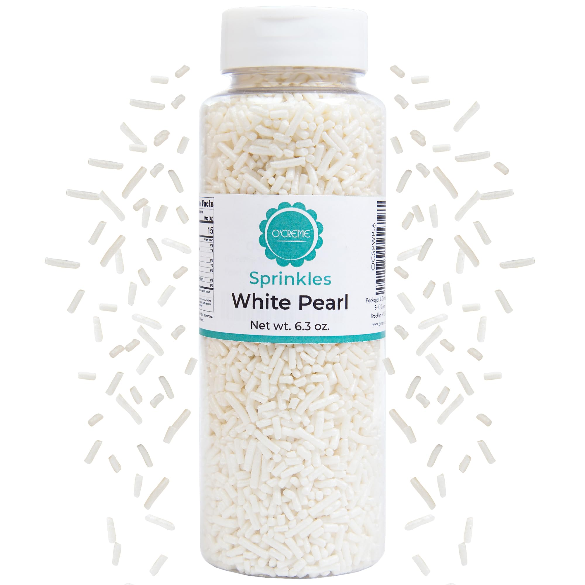 O’Creme White Pearl Sprinkles – 6.3oz Sprinkles for Cake Decorating – Pastel Sprinkles for Cupcakes, Cookies, Cakes, Ice Cream – Kosher Sprinkles for Cookies – Easy-Pour Jar