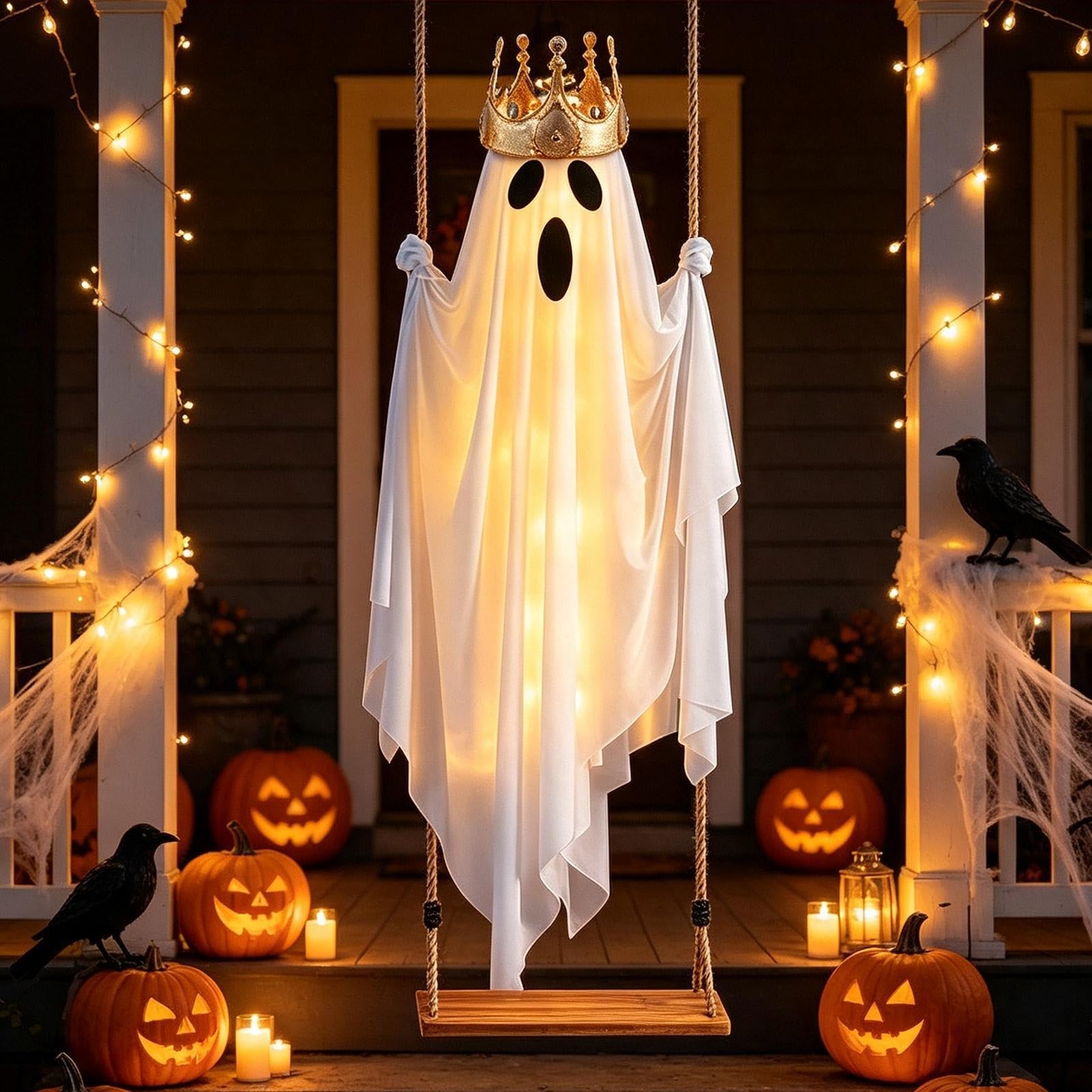 Fantasma oscilante con luz de 4.9 pies grande para decoración de Halloween