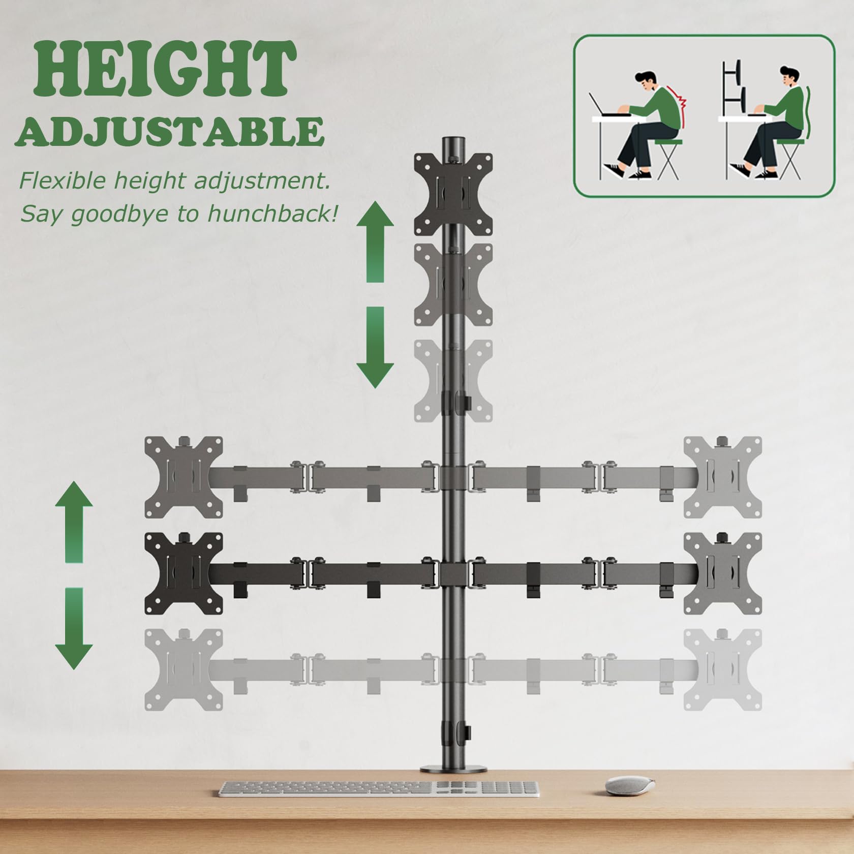 UPGRAVITY Support de bureau triple pour écrans de 17 à 32", chaque bras peut supporter jusqu'à 8 kg, 3 supports d'écran avec inclinaison, pivotant, rotatif, VESA 75/100 x 100 mm