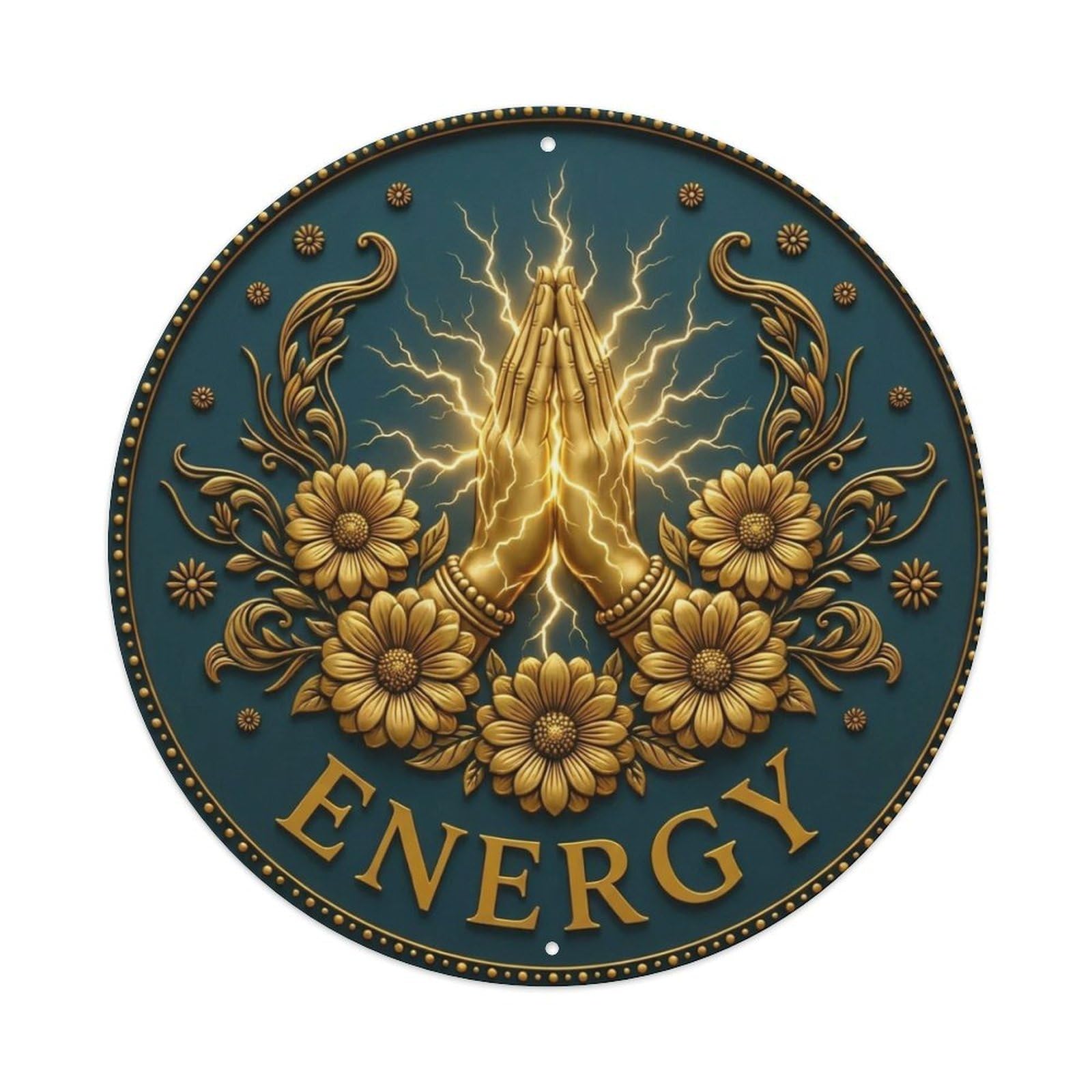 Fyrn Style Metal Tin Sign Vintage Namaste Praying Hands Energy Flower Zen Yoga