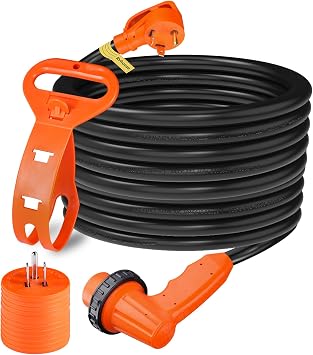 50 FT 30 Amp RV Extension Cord Outdoor with Grip Handle, Heavy Duty 10/3 Gauge STW Cord Waterproof Heat-Resilient, NEMA TT-30P to L5-30R, ETL Listed for RV Camper Trailer