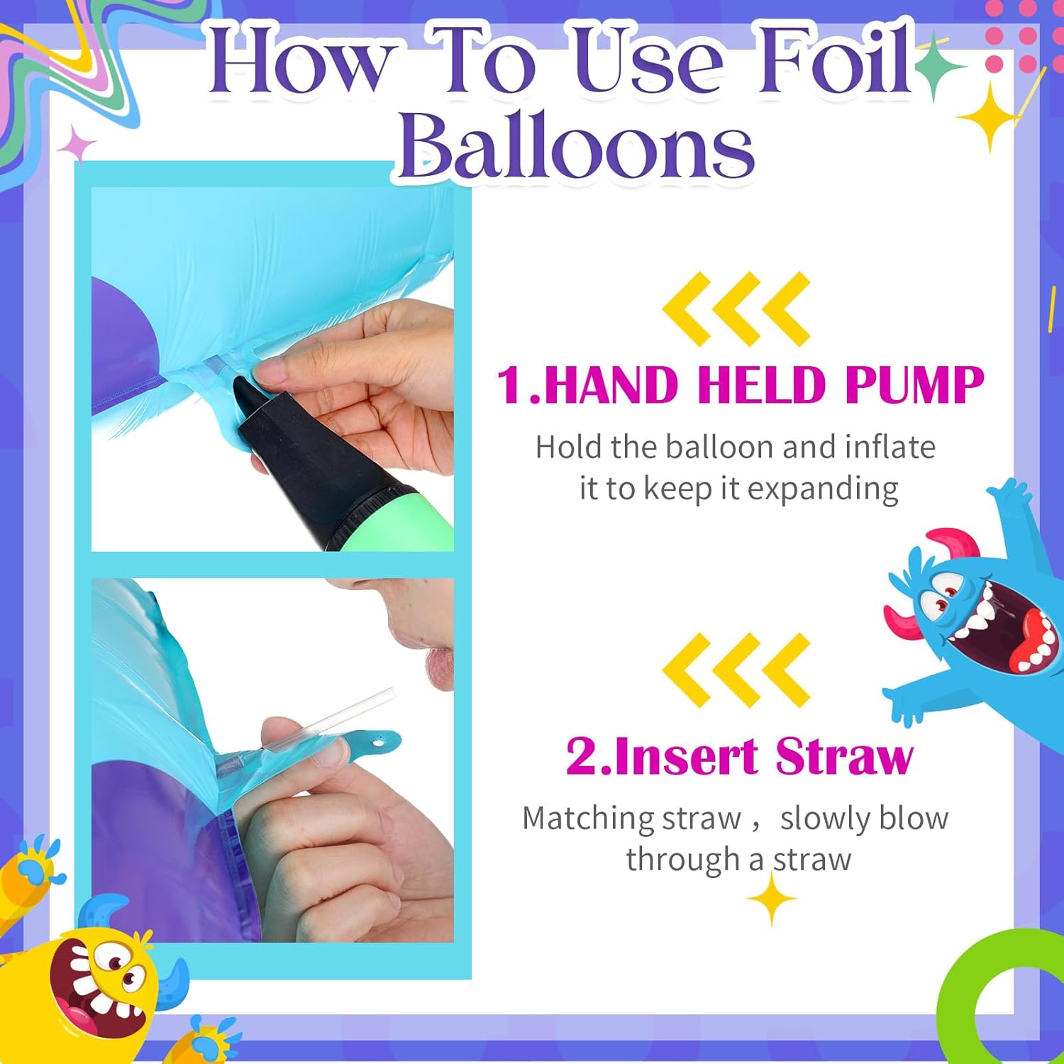 Monster Number 2 Balloons 40 Inch Monster Theme Birthday Party Decorations Large Foil Balloons for Girls Boys Birthday Baby Shower Party Backdrop Celebration Supplies