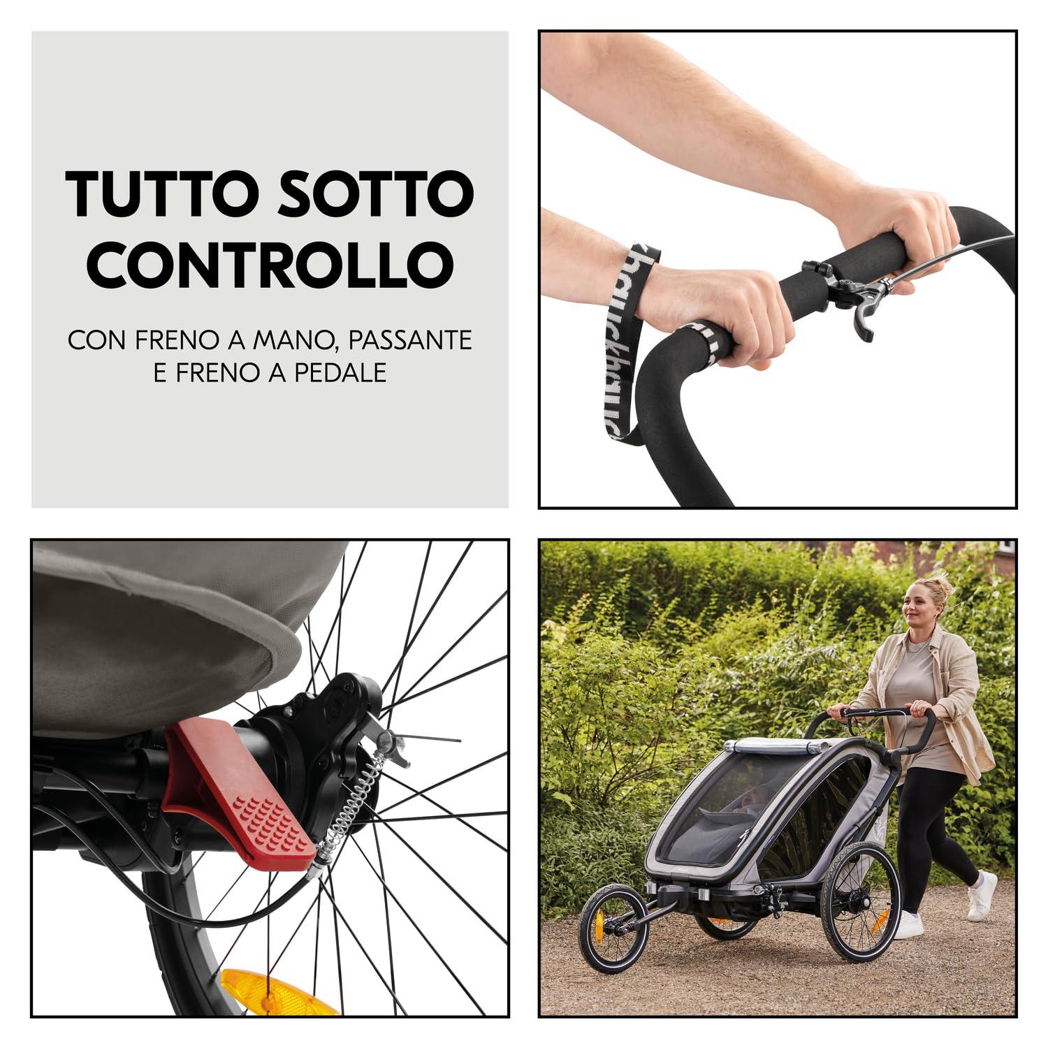 Hauck Bike N Walk Duo 3in1 Rimorchio Bici Bambini 2 Posti 22 kg 120 cm Light Grey