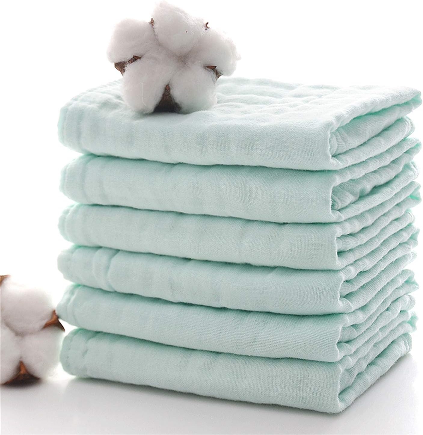 MUKIN Baby Bath Washcloths Muslin Face Towels for Newborn, Ultra Soft Wash Cloths for Babies (Green, 12x12 Inch (Pack of 6))