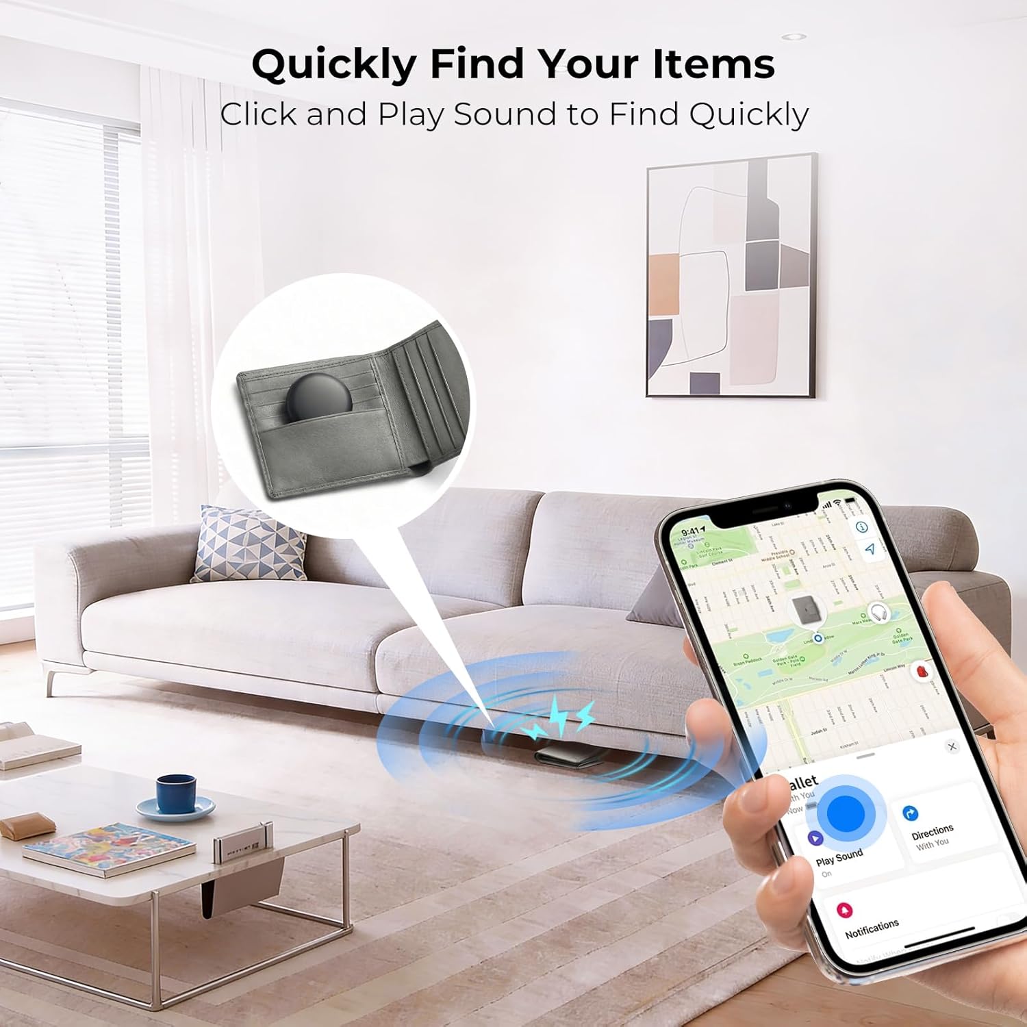 Air Tracker Tags 4 Pack - Bluetooth Wallet Tracker, Keys Finder Work with Apple Find My (iOS Only), Smart Item Locator Tags for Luggage, Backpack, Phone (Black) - Image 4