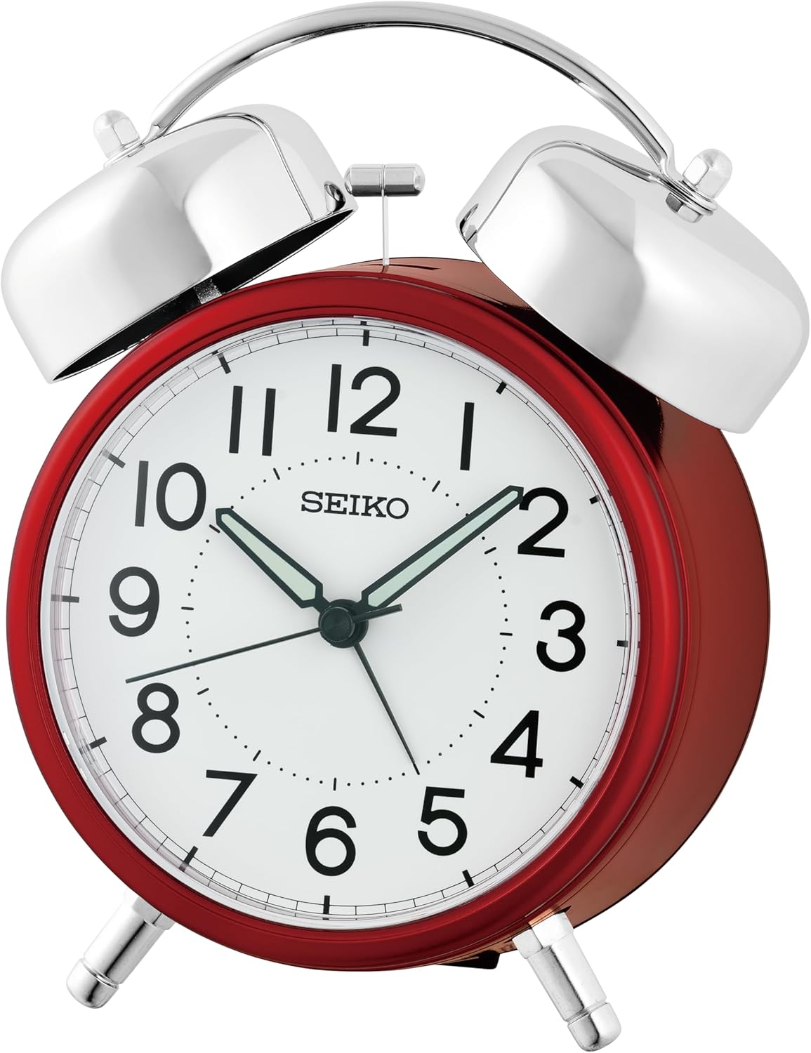 SEIKO QHK063RLH Retro Modern Bell Non Ticking Bedroom Alarm Clock, Red, 6 x 5 Inches