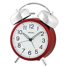 SEIKO QHK 063 RLH Retro Modern Bell Non Ticking Bedroom Alarm Clock, Red, 6 x 5 Inches product image