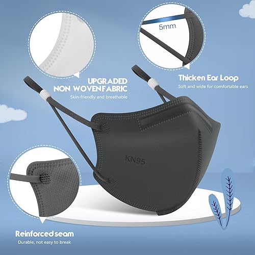 Miniatura 6 de WWDOLL Mascarillas KN95 para niños, paquete de 25 unidades, mascarillas KN95 transpirables de 5 capas para niños, color negro