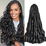 French Curly Braiding Hair 18 Inch Loose Wavy 6 Packs Black Bouncy Braiding Hair Extensions 90g/Pack Synthetic French Curl Crochet Hair for Black Women (18 Inch,6 Packs,1B)