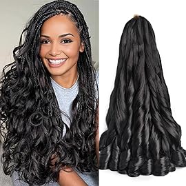 French Curly Braiding Hair 18 Inch Loose Wavy 6 Packs Black Bouncy Braiding Hair Extensions 90g/Pack Synthetic French Curl Crochet Hair for Black Women (18 Inch,6 Packs,1B)