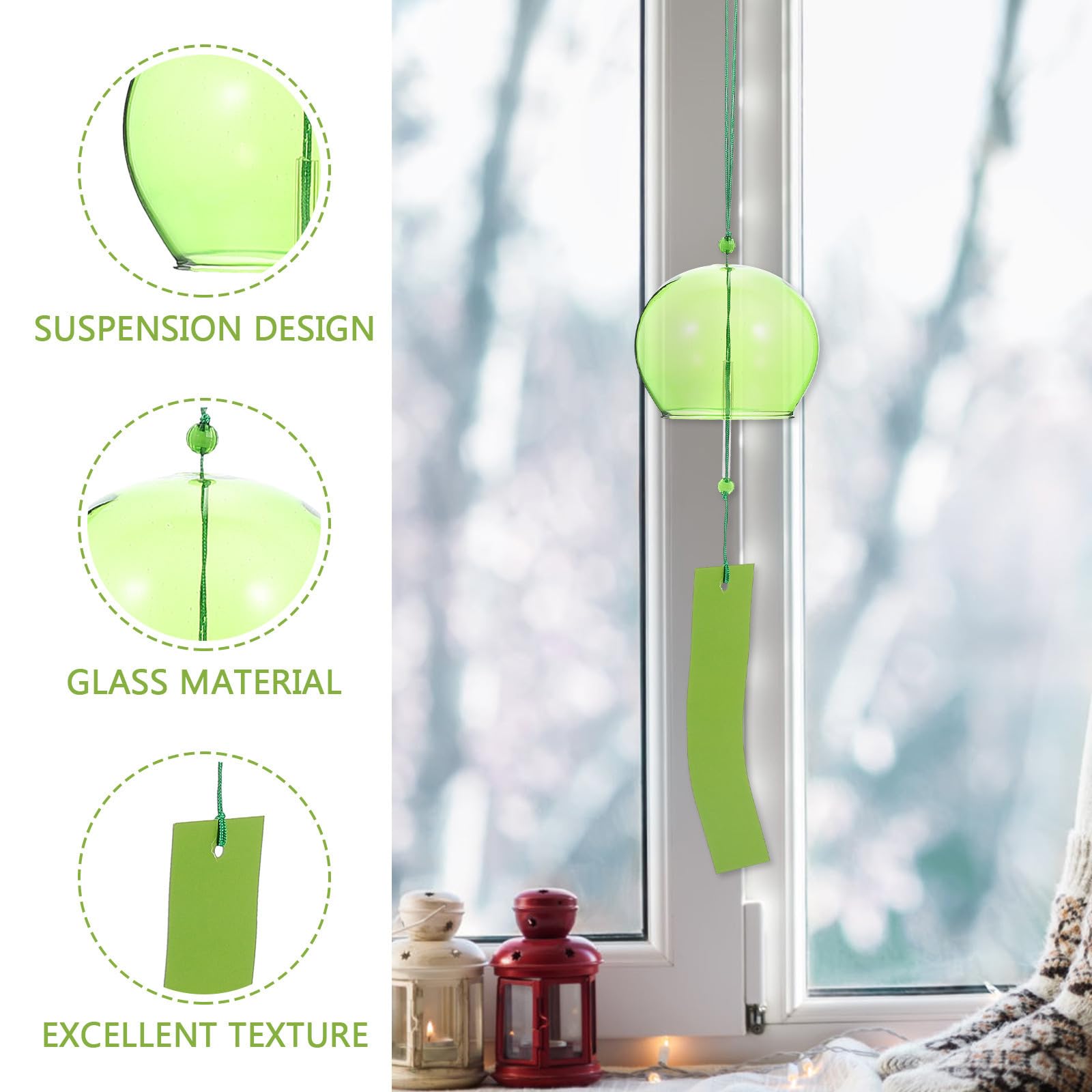 Artibetter 6 Pezzi Campanelli Eolici da Esterno in Vetro Trasparente Suono Rilassante, Design Creativo e Semplice, Decorazione per Balcone e Giardino