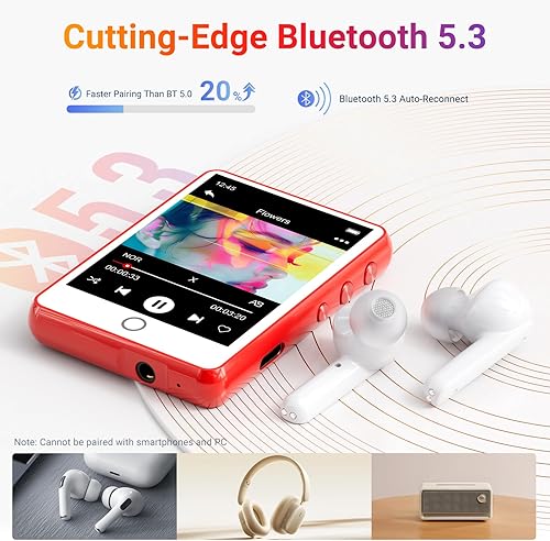 Miniatura 4 de Reproductor MP3 de 128 GB Bluetooth 5.3 con pantalla táctil completa de 2.4 pulgadas, reproductor de música digital portátil MECHEN con altavoz HD,