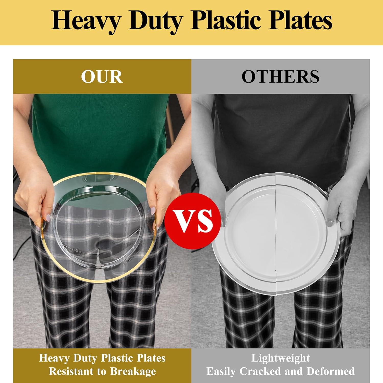 Goodluck 100PCS Clear Gold Plastic Plates, 10.25 Inch Dinner Plate with Silver Rim, Heavy Duty Disposable Plastic Plates for Party, Wedding, Birthday & Daily Use - Image 8