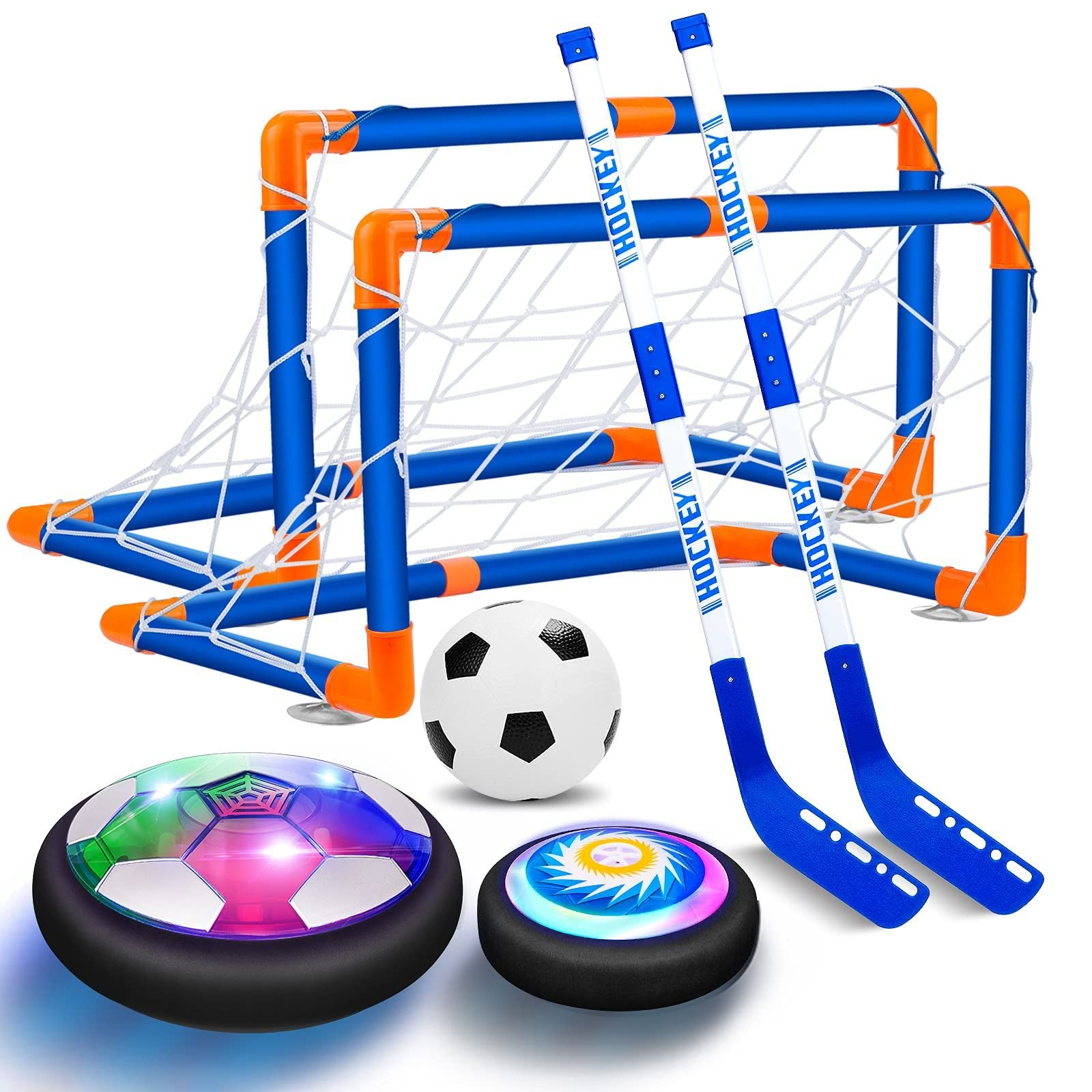 Arabest Hover Soccer Hockey Set, Air Soccer With LED Light, USB Rechargeable Floating Ball With Foam Bumper for Indoor Outdoor Sports Game, Football Toy With 2 Goals for Boys Girls