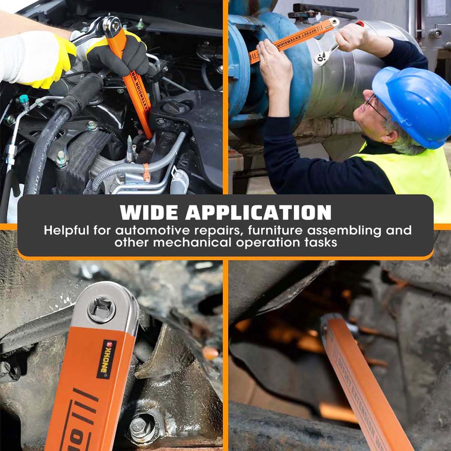 Offset Extension Wrench – Zero-degree Swing for Tight Spaces,3/8" Drive Socket Extender Tool with 1/4",3/8",1/2" Square Adapters and 1/4" Socket.