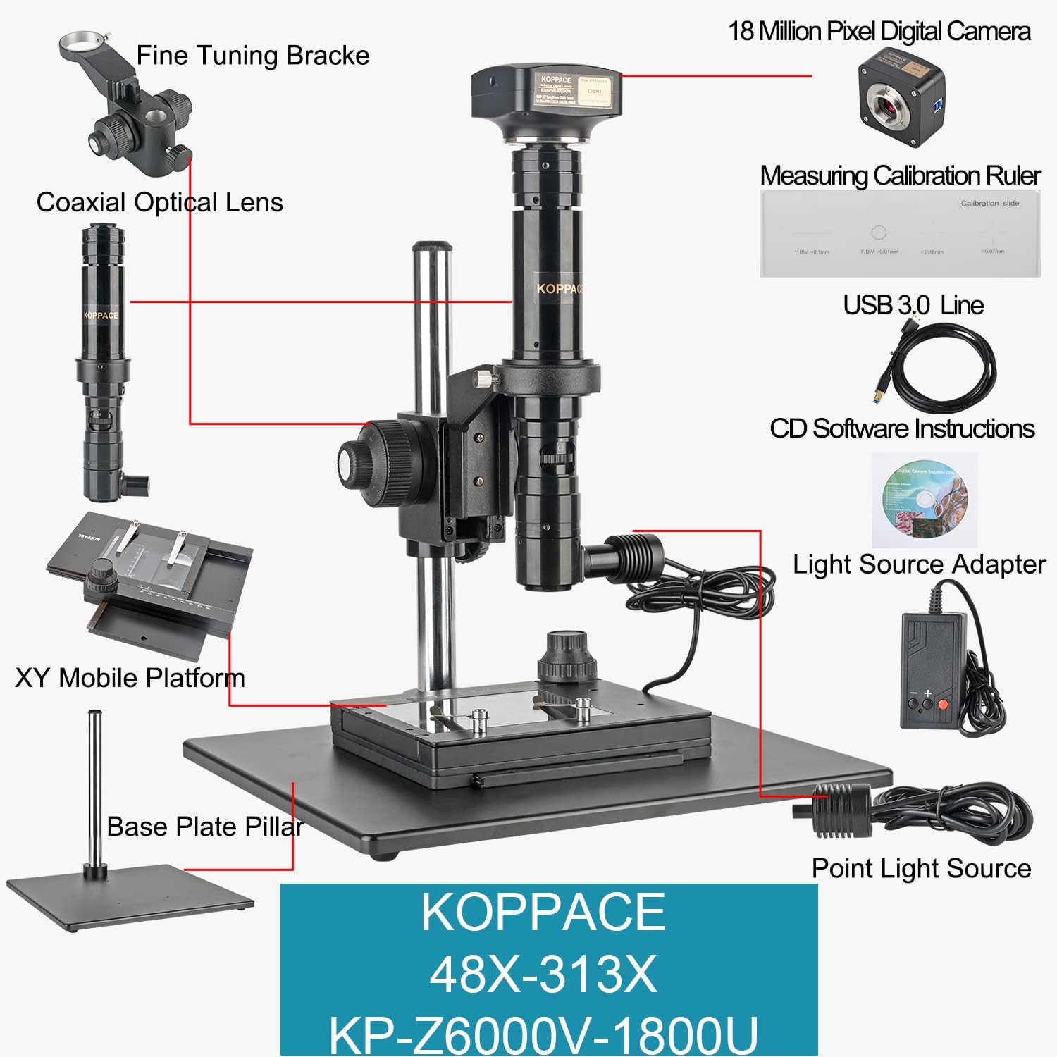 48X-313X 25 Million Pixel Coaxial Photoelectron Microscope Can Take Photos and Video Measurements