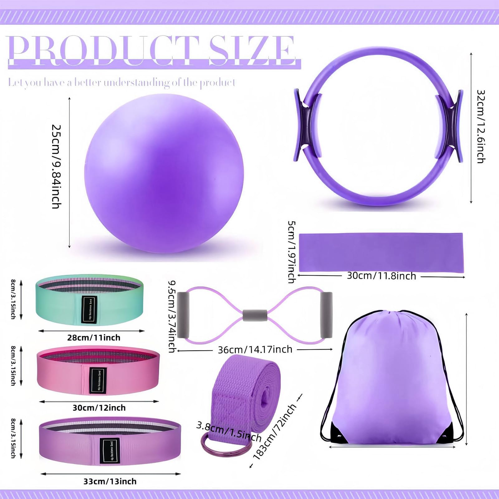 Kit De Pilates Para Entrenamiento En Casa - Accesorios de Pilates para Mujer,Accesorios Antideslizantes Para Desarrollo Muscular Ejercicio Corporal Completo Para Yoga Gimnasio Viajes Exteriores