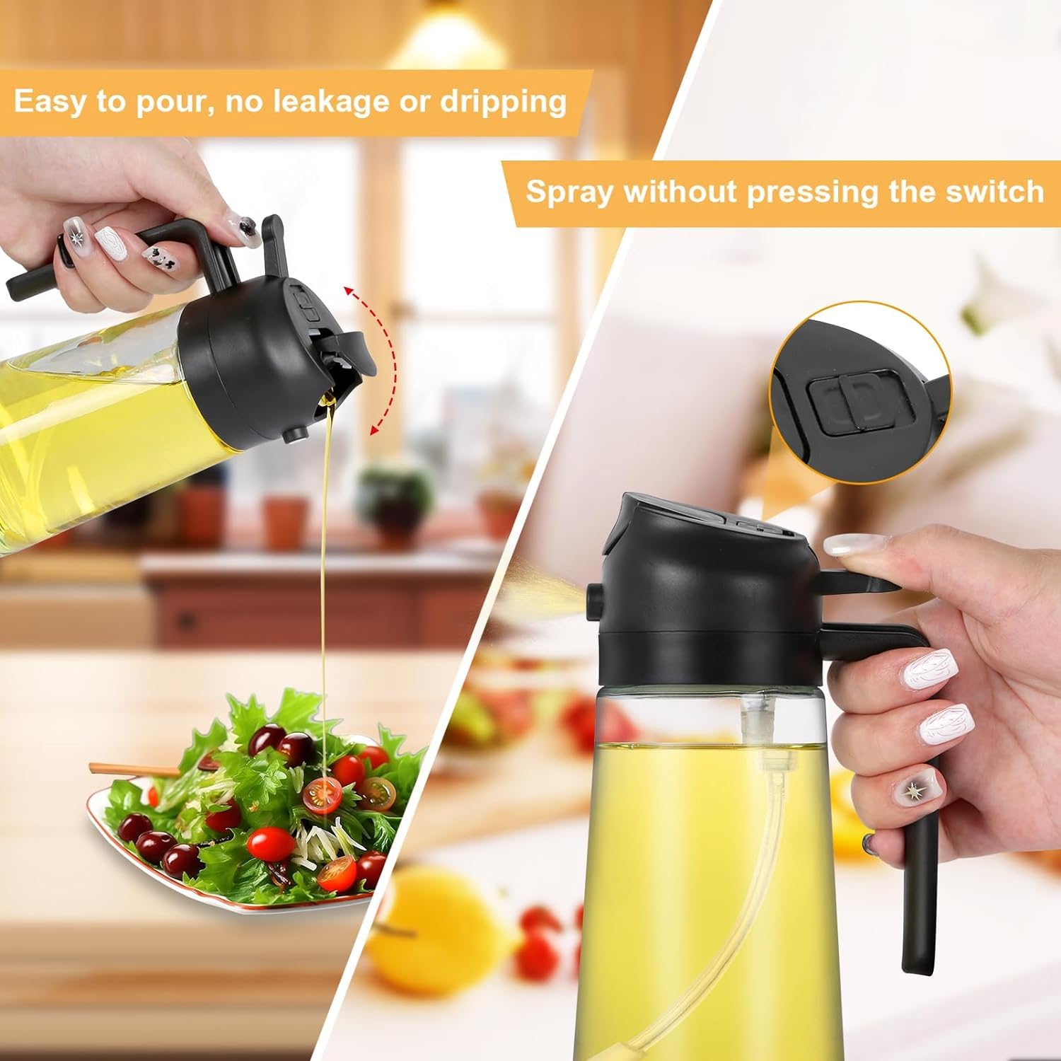 Slyford 500ml 2 in 1 Olive Oil Sprayer and Oil Dispenser Bottle for Kitchen, Glass Oil Bottle with Premium Nozzle, Oil Sprayer for Air Fryer, Salad,BBQ,Roasting (Multi Color) (Pack of 1) 1