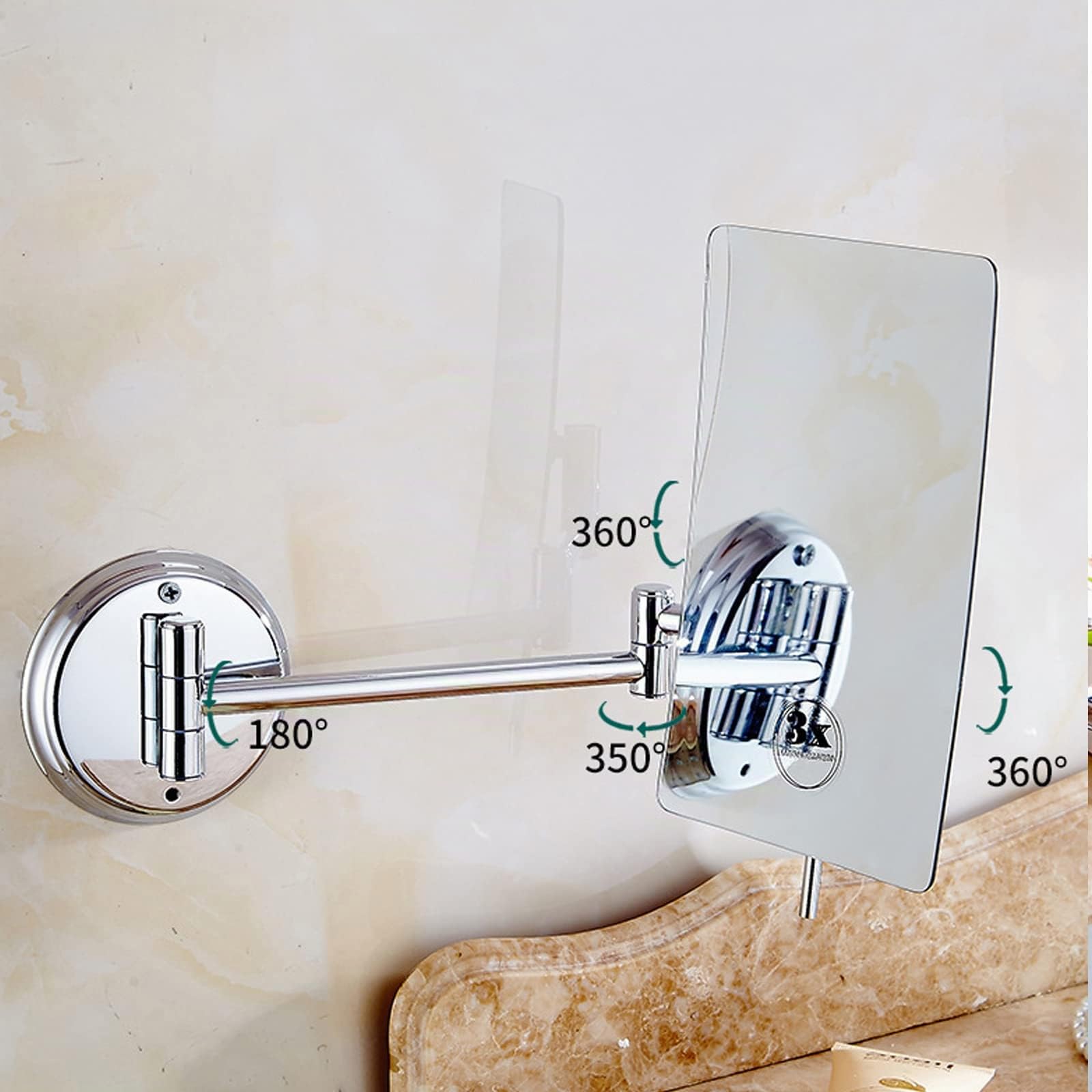 Miroir Maquillage Mural, Miroir Grossissant x3 Miroir Cosmétique Pliable Miroir de Rasage 360° Pivotant Mirroir Murale Simple Face Miroir Salle de Bain Rectangulaire, pour Maquillage