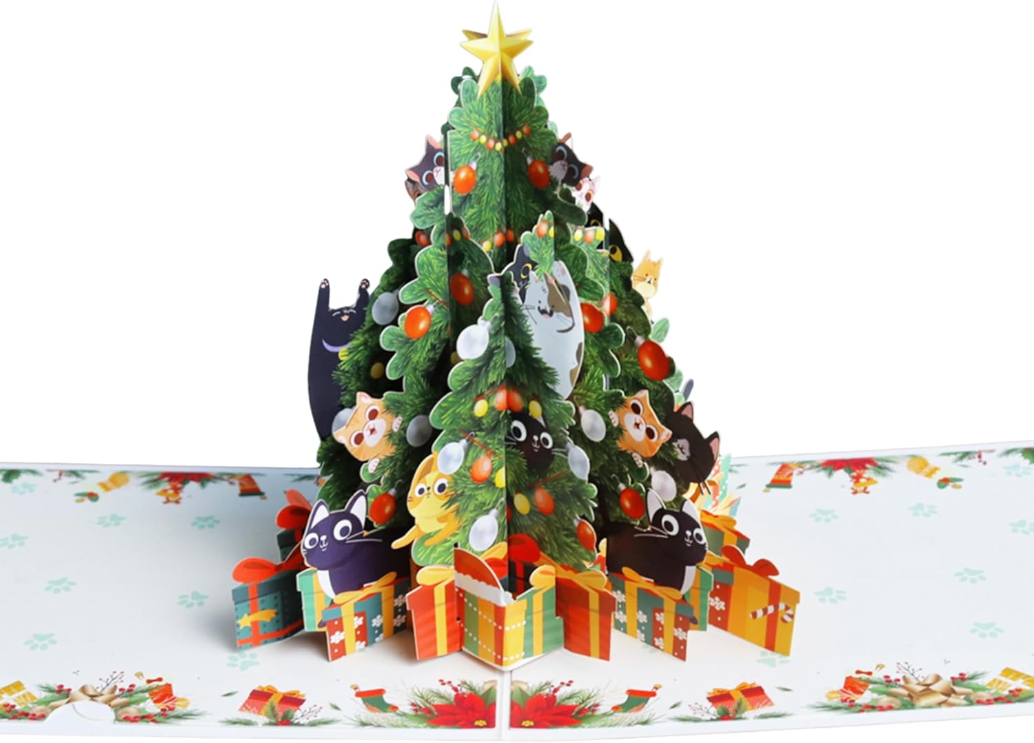3D Pop Up Cat Christmas Tree Card - Meowy Christmas Themed 3D Greeting Card, 7.16"x5.098" Festive Card with Cat Decorations, Unique Xmas Gift for Cat Lovers, Family & Grandchildren - Image 2