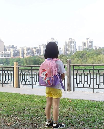 Miniatura 4 de Mochila de viaje preescolar de 11 pulgadas para niños pequeños (unicornio rosa y morado)