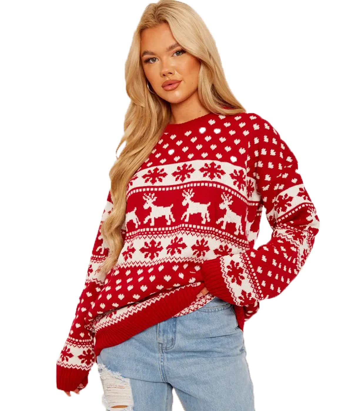 Merry Christmas Rudolph Pom Pom Knitted Jumpers For Women Ladies