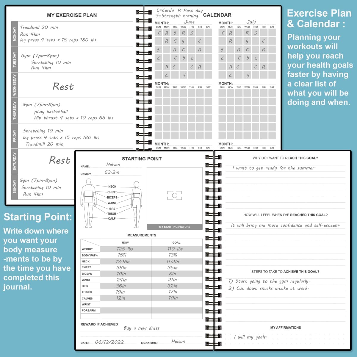 Weekly Meal Planner Notebook - A5 Weekly & Daily Meal Prep Journal with Shopping and Grocery Lists for Menu Planning, 93 Sheets/186 Pages Healthy Diet & Weight Loss Tracking, Undated, 52 Weeks, Lasts Black image 3 of 7 B0CCZ1K1QZ