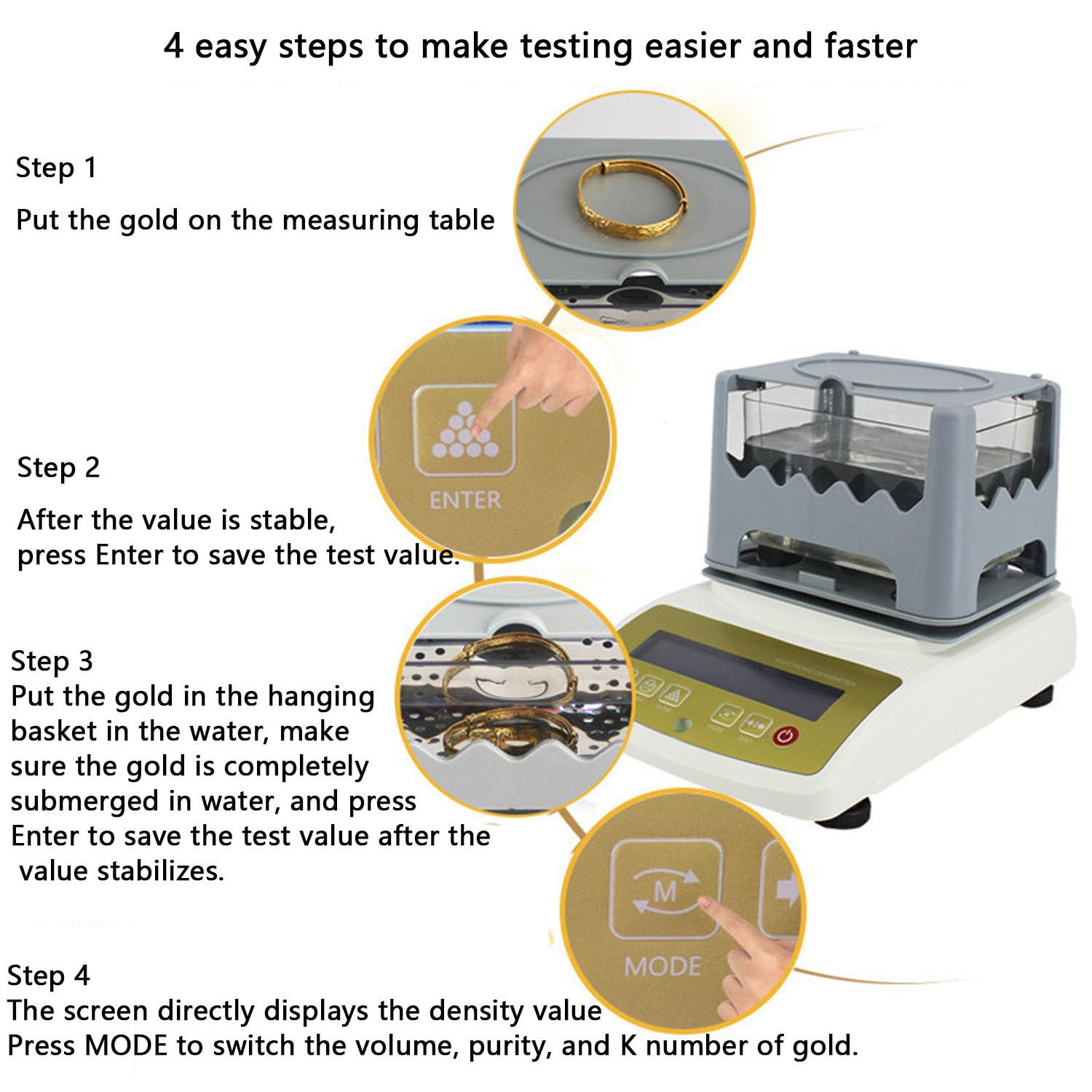 Digitaler Gold-Reinheitstester, Elektronisches Metall-Densimeter-Dichtemaschine für Edelmetallmessung, genaues und zuverlässiges Prüfgerät