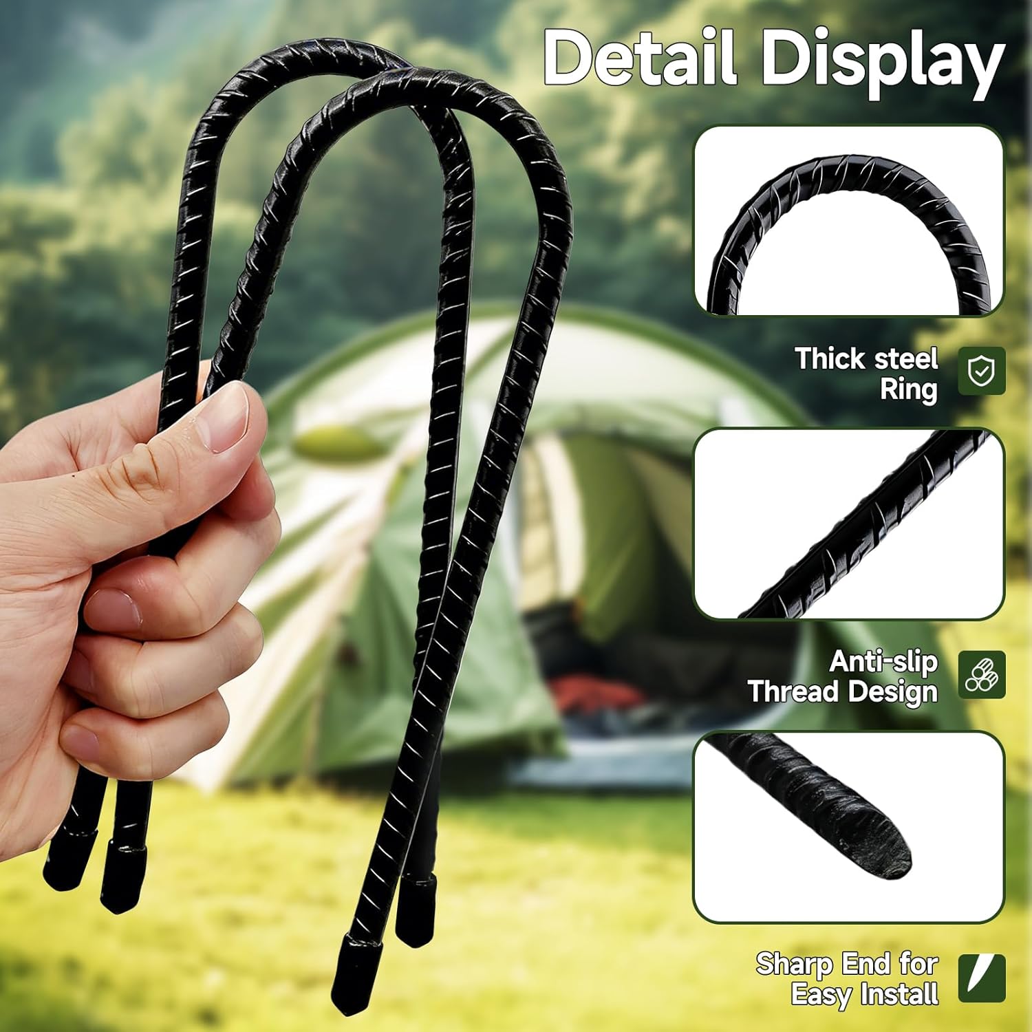 20 Pack Tent Stakes Heavy Duty, 8 ’’ Metal Stakes Ground Anchors High Wind, U Hook Galvanized Steel Garden Ground Stakes for Camping Patio, Garden, Canopies, Outdoor (20, Black)