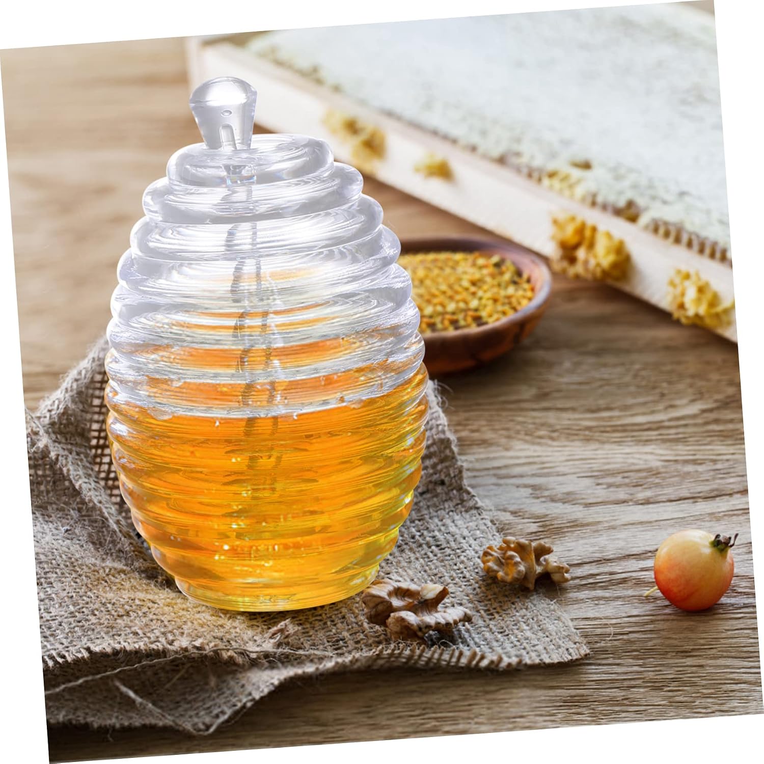 MAGICLULU 2Pcs Acrylic Honey Jar with Spoons for Pancake Syrup Storage