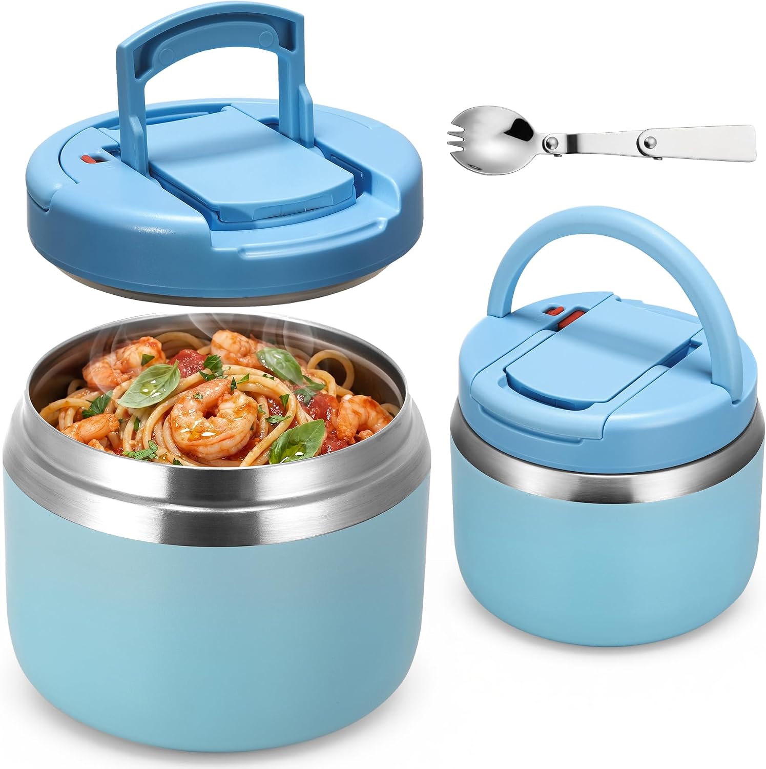 MAXSO 14oz Vacuum Insulated Food Jar with Spoon Buckle Lid, Kids Soup Thermo for Hot Food Wide Mouth Leakproof Stainless Steel Lunch Container - Green