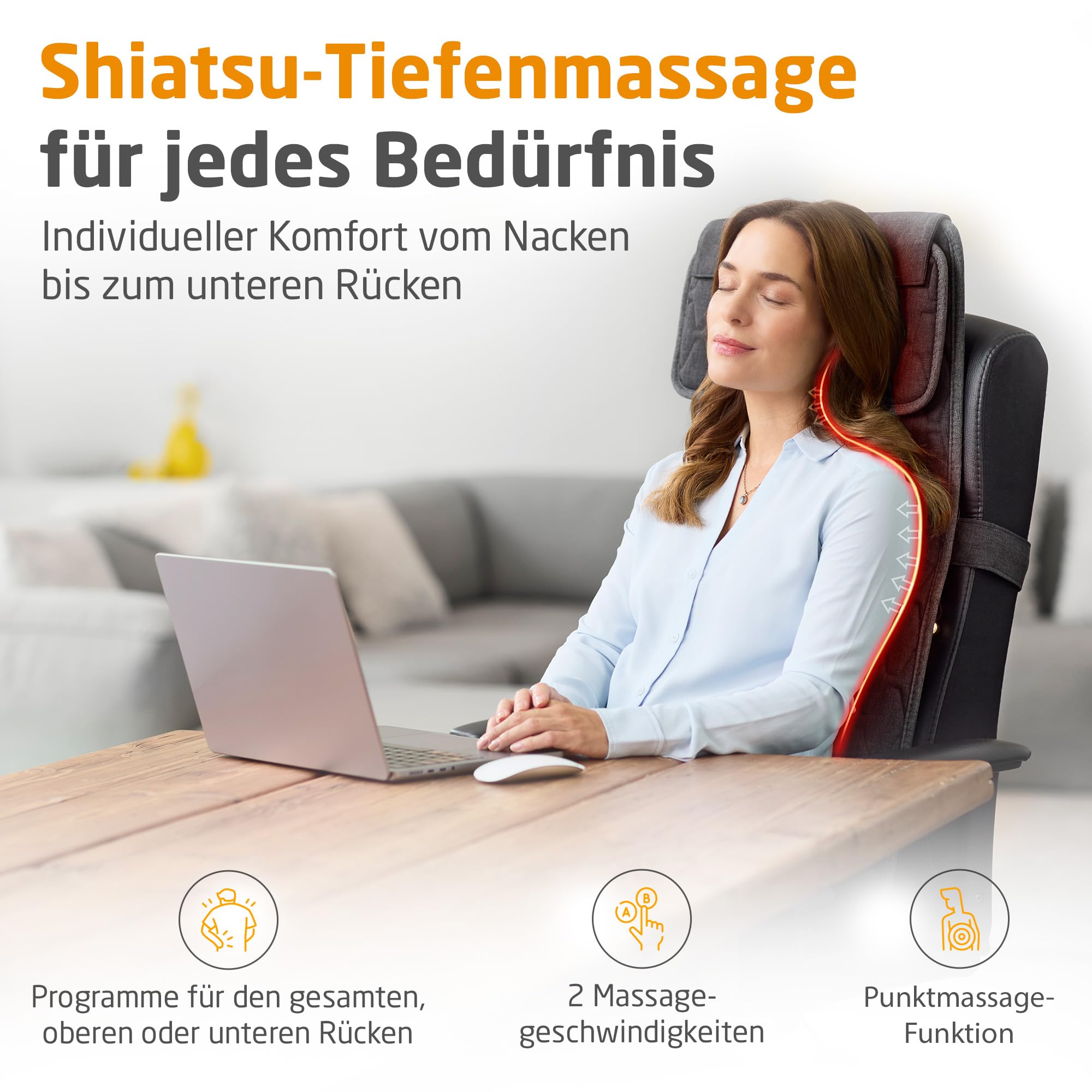 medisana MC 700 Shiatsu-Massagesitzauflage, Massagegerät für Rücken, Nacken, Schultern, extra dünne und leichte Massagematte mit großer Massagefläche und Wärme, nutzbar im Liegen und Sitzen
