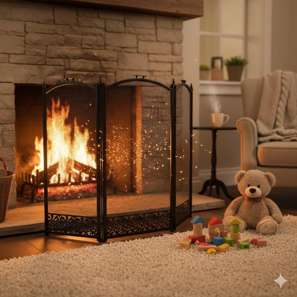 Easy Shopping® 3-Panel Black Firguard Metal Firescreen Safety Screen Strong - Image 4