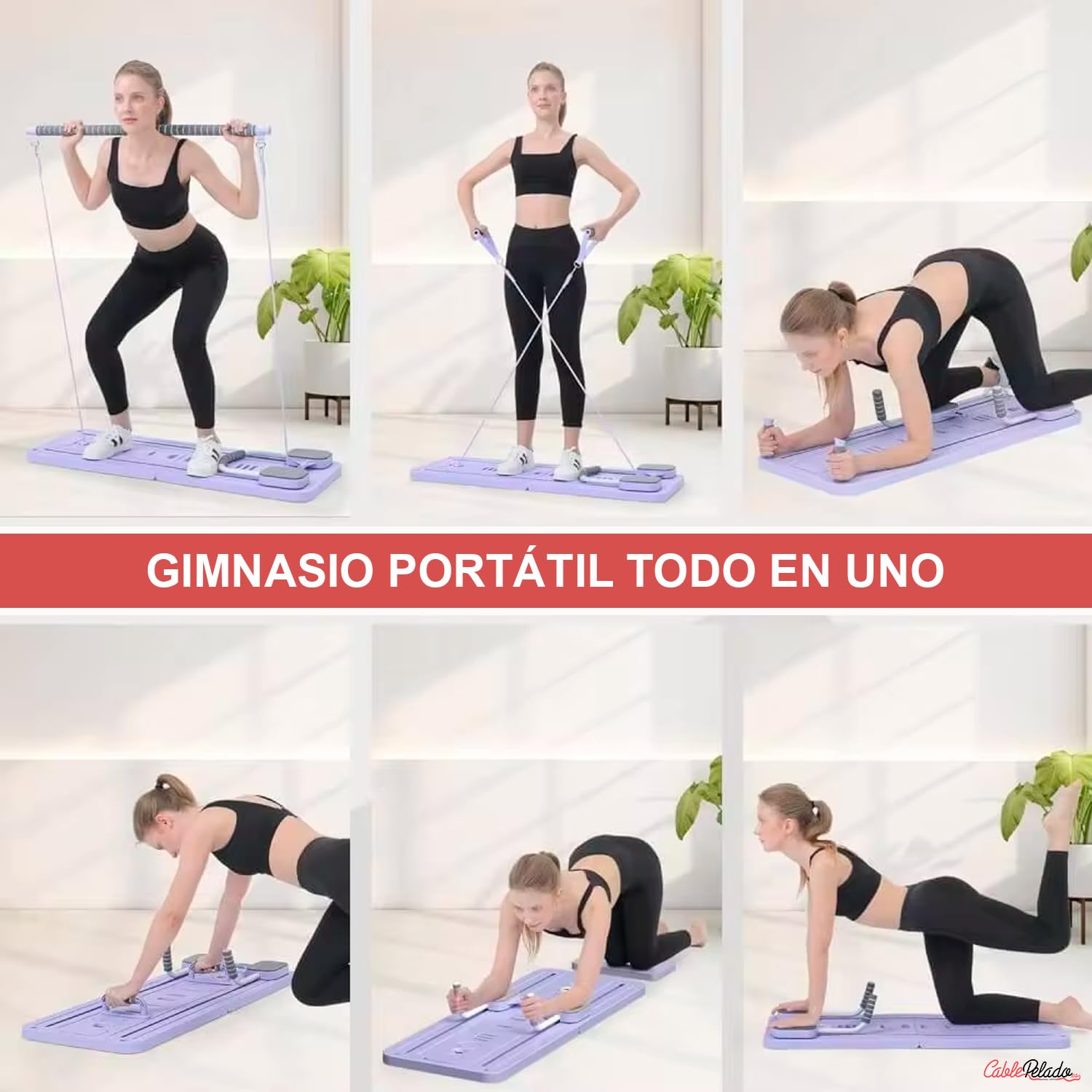 CABLEPELADO - Tabla de Pilates Multifuncional Plegable | Push Up Board de ABS Antideslizante (Carga 150 kg) | Entrenamiento de Pecho, Hombros y Espalda en Casa
