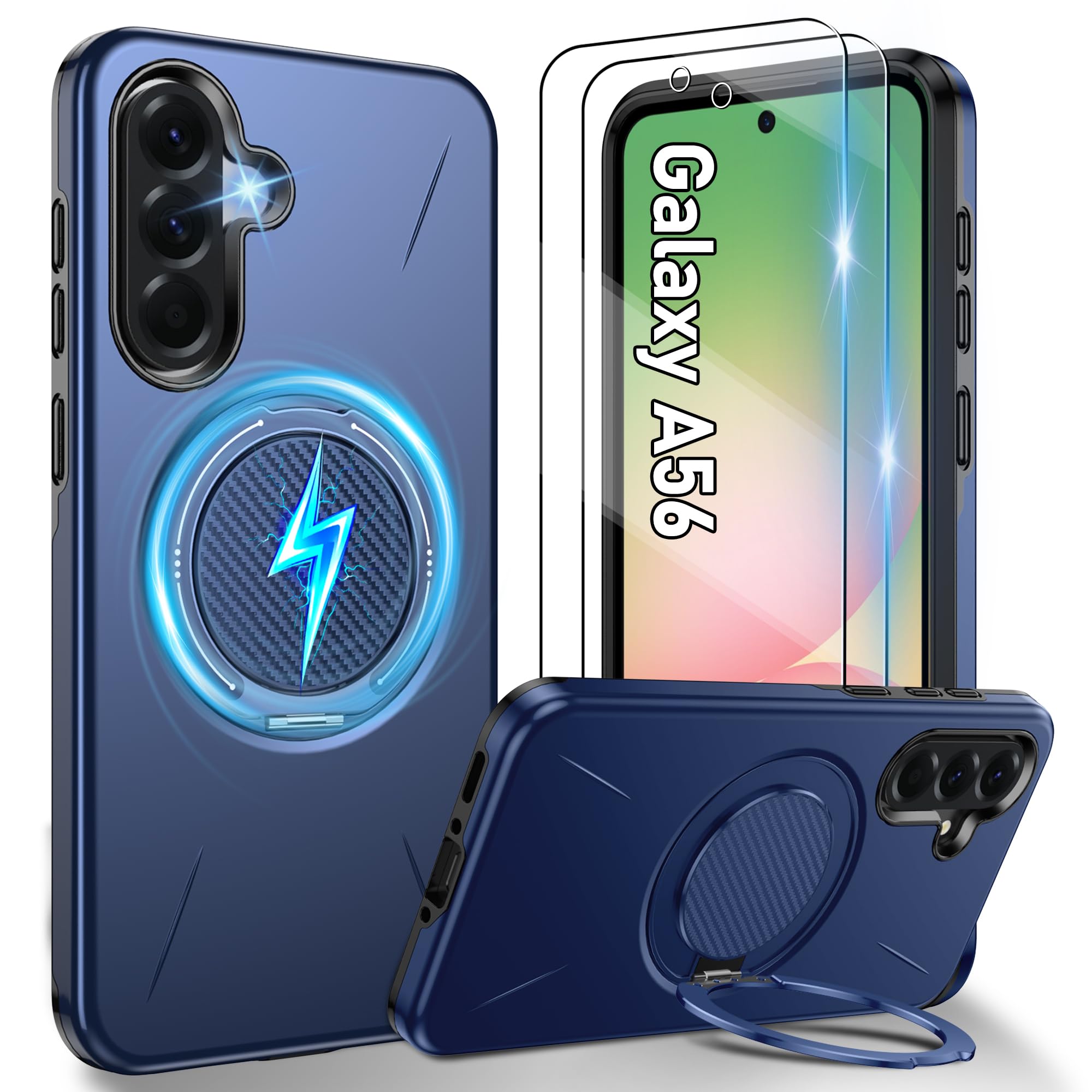 Gritup für Samsung S Serie Gehäuse [Kompatibel mit MagSafe Zubehör]: 2 Stück HD-Bildschirmschutz, eingebauter Kickstand, Dual Layer Stoßdicht, Kamera Guard, Samt Touch