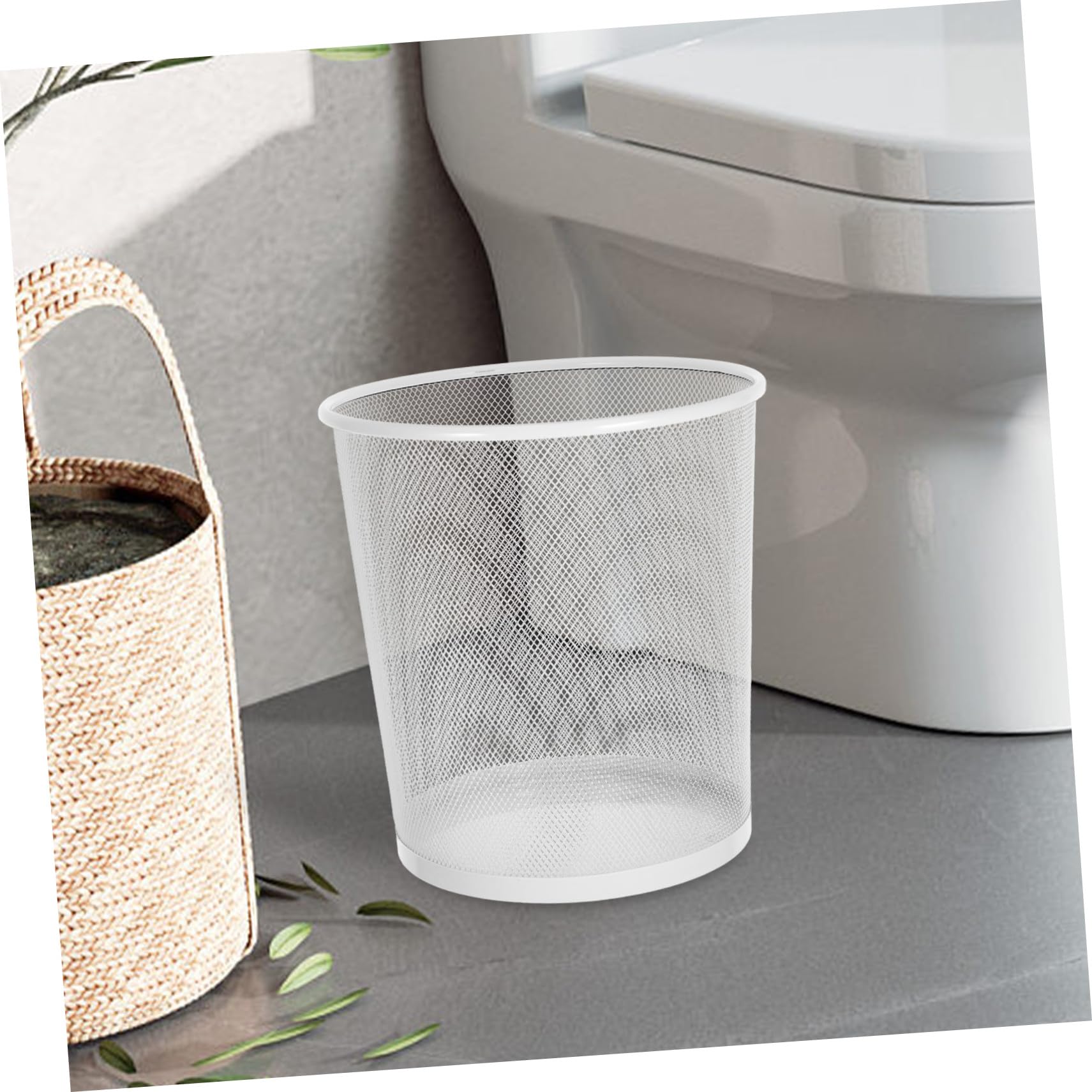 INOOMP Cestino Gettacarte in Ferro Bianco, Rotondo a Rete, 1 Pezzo | Ufficio e Sotto Scrivania, Capienza Ampia, Design Elegante e Semplice, Uso Versatile