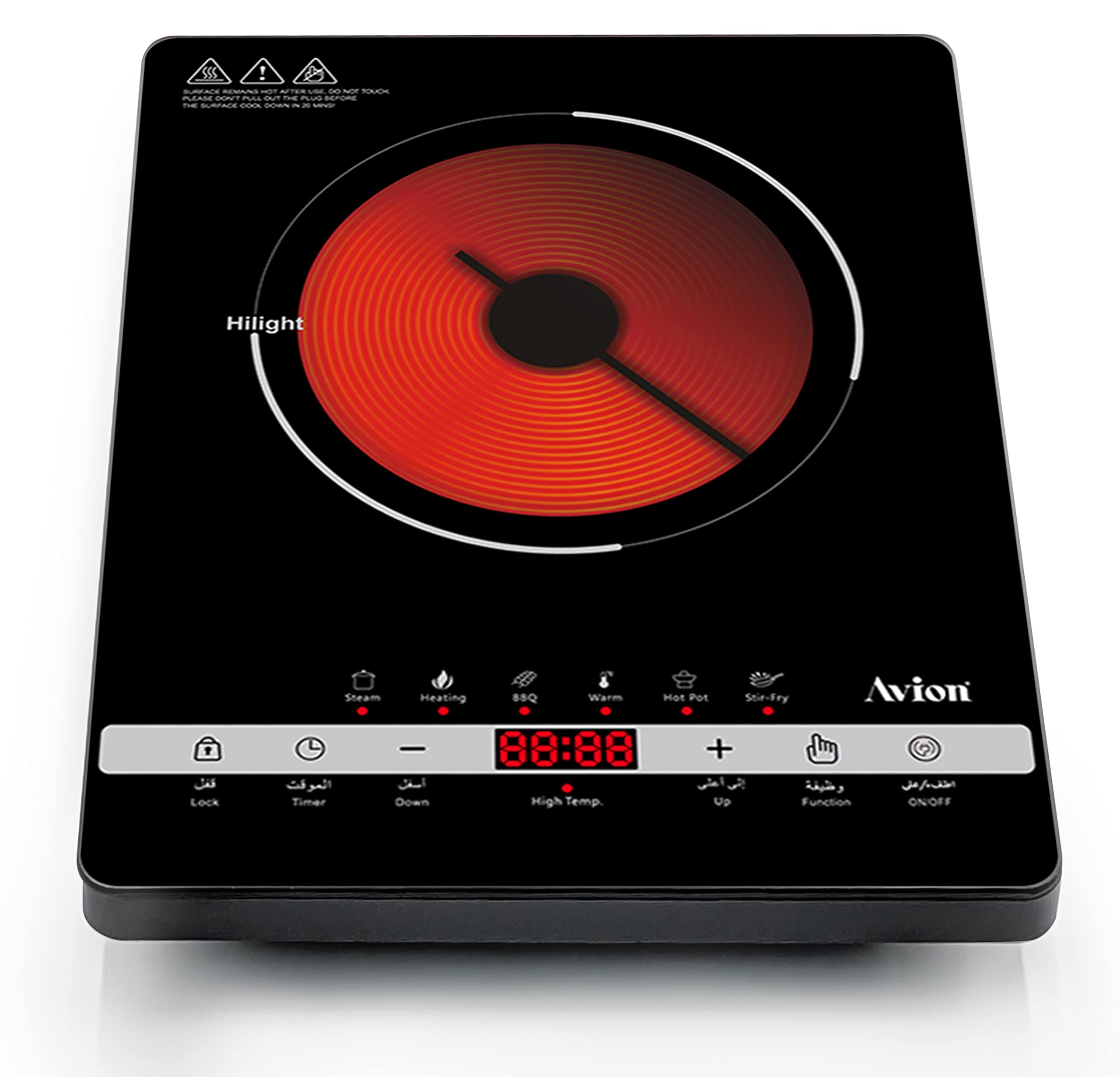 AVIONDigital Infrared Cooker (AIC98F) 10 Temperature Levels Adjustment | LED Display | Overheat Protection | Touch control.